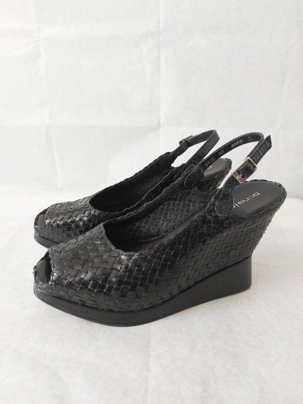 Pons Quintana Women Woven Leather Peep-toe Slingback Wedge Heel Sandals Size 38